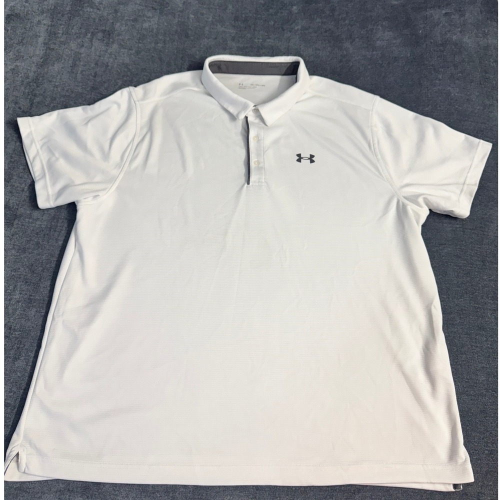 Under Armour Mens 3XL White Micro Stripe Performance Golf Polo Shirt Loose Fit